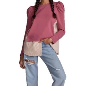 ANTHROPOLOGIE MAEVE Layered Tunic Sweatshirt – Medium – Dusty Rose – Puff Sleeve